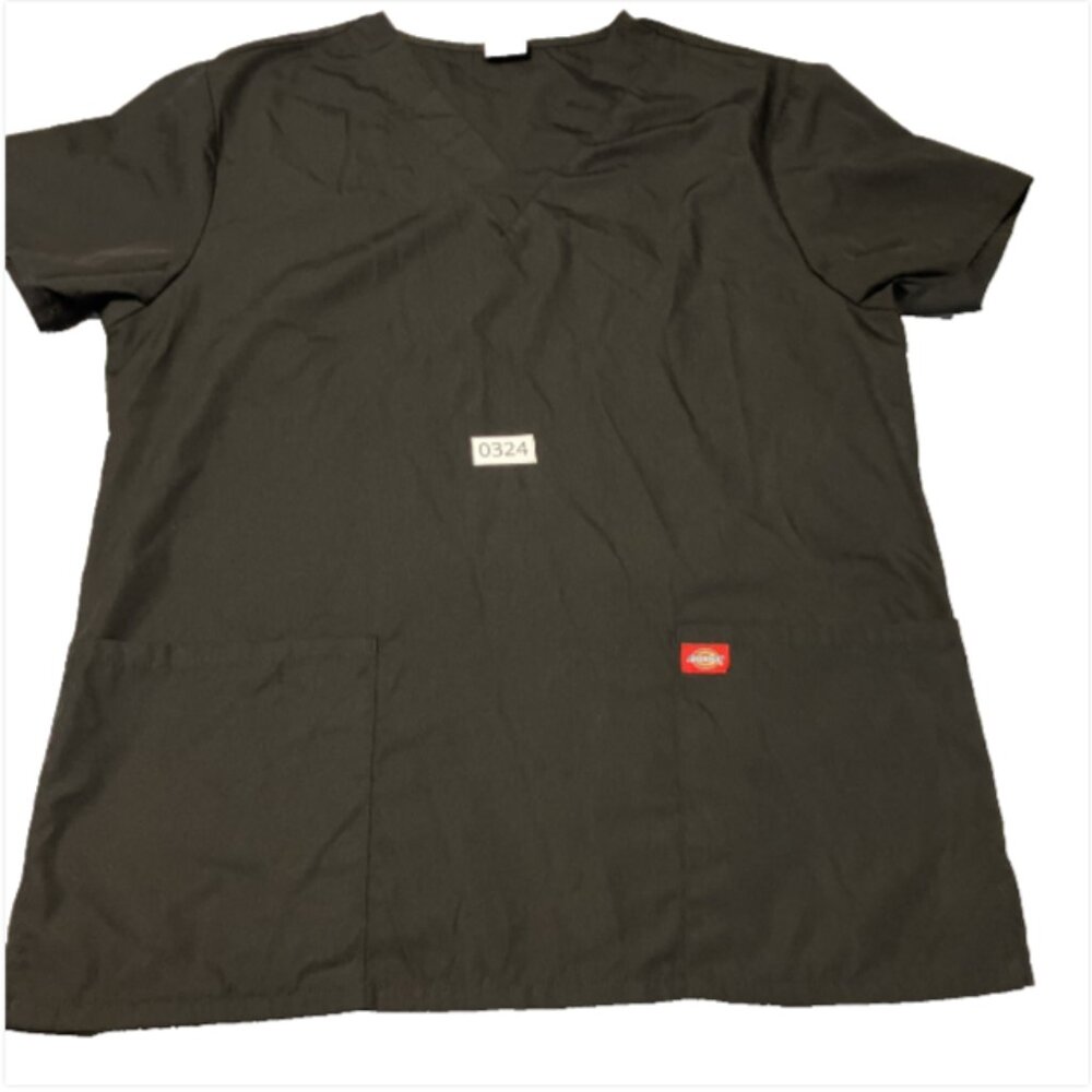 Dickies Medium Unisex Black Solid Short Sleeve V Neck Scrub Top only w/ pockets